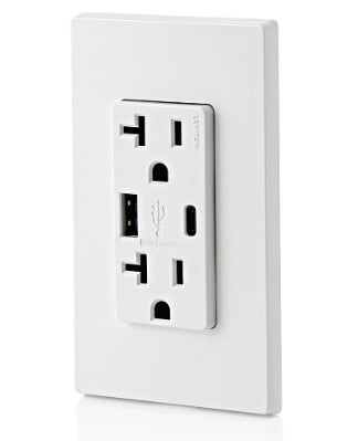 LEVITON T5833-W 20 AMP RECEPTICAL WITH USB/FAST CHARGER
