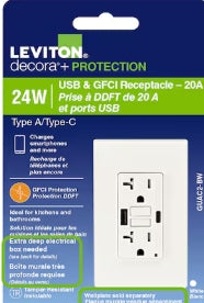 LEVITON 20 AMP GFCI WITH USB/C CHARGER