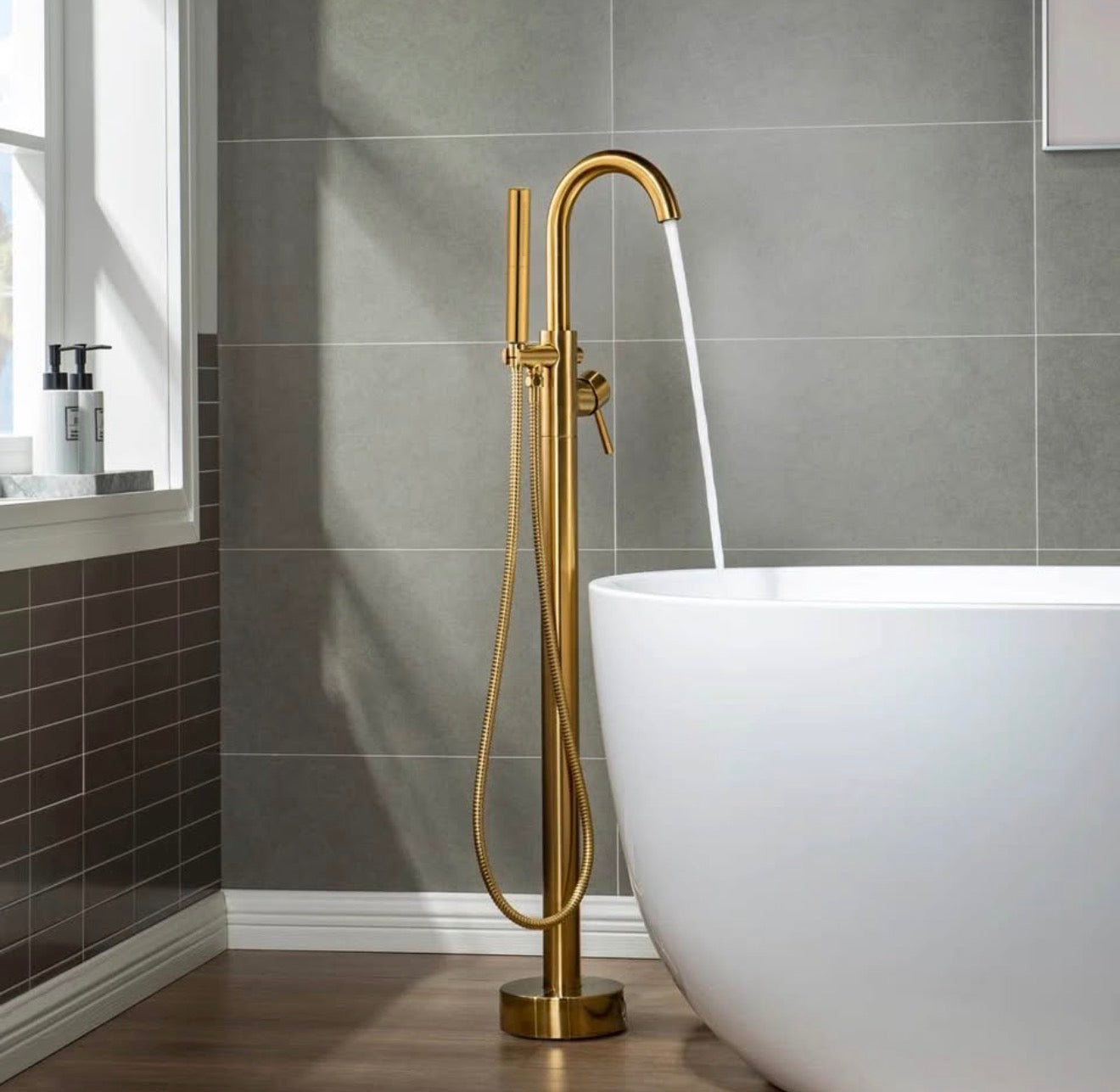 Woodbridge Freestanding Bath Faucet with Hand shower 43.88”- Gold