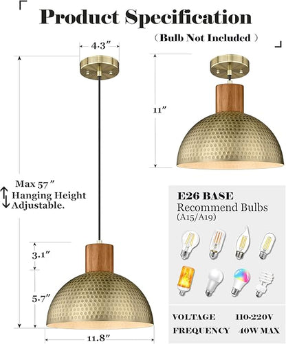 Hammered Brass Light Fixtures with wood